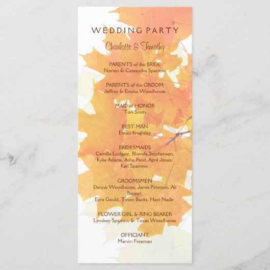 Autumn Maple verlaat huwelijksprogramma Programma (Achterkant)