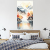 Autumn Mist Over the Mountain Lake Canvas Afdruk (Insitu (Slaapkamer))