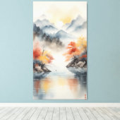Autumn Mist Over the Mountain Lake Canvas Afdruk (Insitu (Houten vloer))