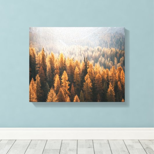 Autumn Mountain Uitzicht met gele larches Canvas Afdruk (Insitu (Houten vloer))