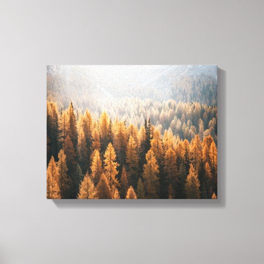 Autumn Mountain Uitzicht met gele larches Canvas Afdruk (Voorkant)
