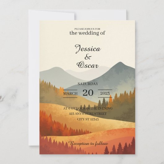 Autumn Mountain Watercolor Wedding Invitation (Devant)