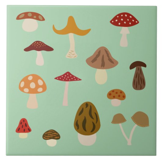Autumn Mushrooms Ceramic Tile Tegeltje (Voorkant)