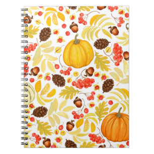 Autumn naadloze achtergrond met pompoenen, zuren,  notitieboek