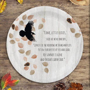 Autumn Nostalgische poëzie Windy Leaves Crow Fligh Papieren Bordje