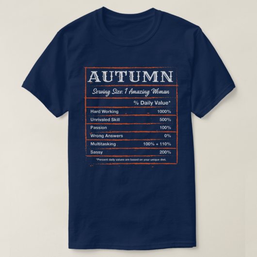 Autumn Nutrition Facts First Name Personalized Nic T-shirt (Design voorkant)