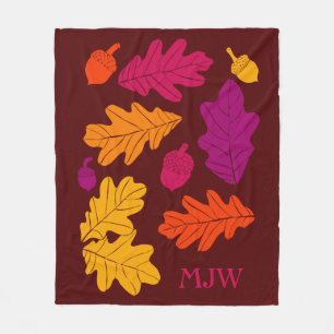 Autumn Oak Leaves and Acorns Monogramed Fleece Deken