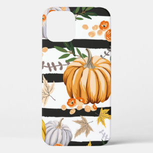Autumn oranje pompoenen, bloemen, bladeren, gestri iPhone 12 hoesje