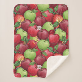 Autumn Orchard Harvest Watercolor Apple Pattern Sherpa Deken