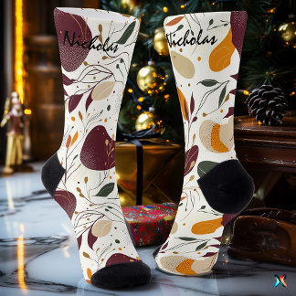 Autumn Orchard in Cream, Bourgogne en Mosterd Sokken