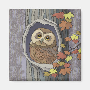 Autumn Owl en de Kleuren van de Daling Magnet Magneet