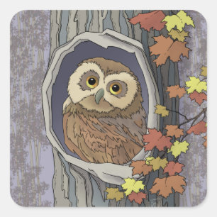 Autumn Owl en Herfst ColorsSquare Sticker