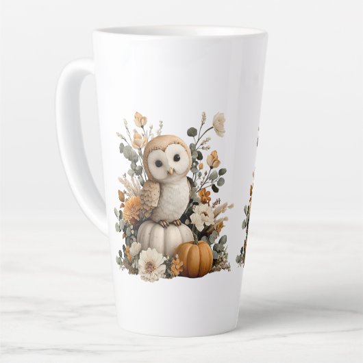 Autumn Owl met pompoenen Halloween kunst Latte Mok (Linkerhoek)