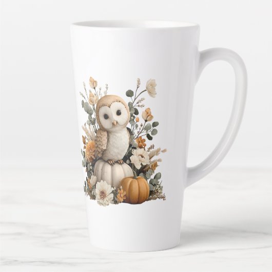 Autumn Owl met pompoenen Halloween kunst Latte Mok (Rechts)