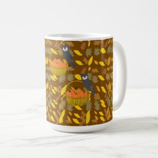 Autumn Owl Pumpkin Pattern Coffee Mug Gift (Devant droit)