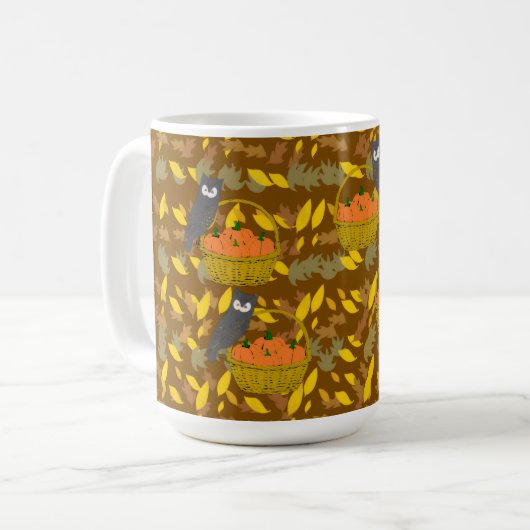 Autumn Owl Pumpkin Pattern Coffee Mug Gift (Devant gauche)
