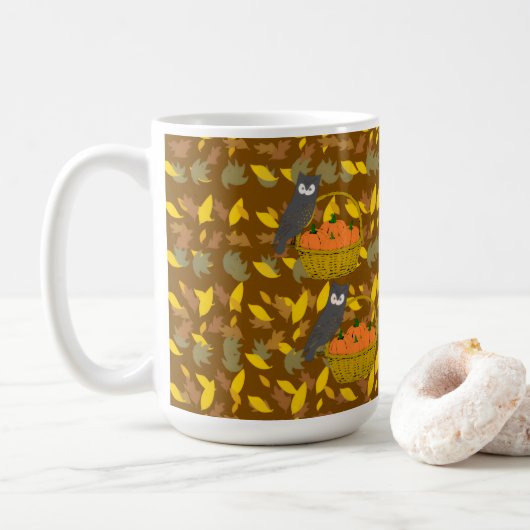 Autumn Owl Pumpkin Pattern Coffee Mug Gift Koffiemok (Met donut)