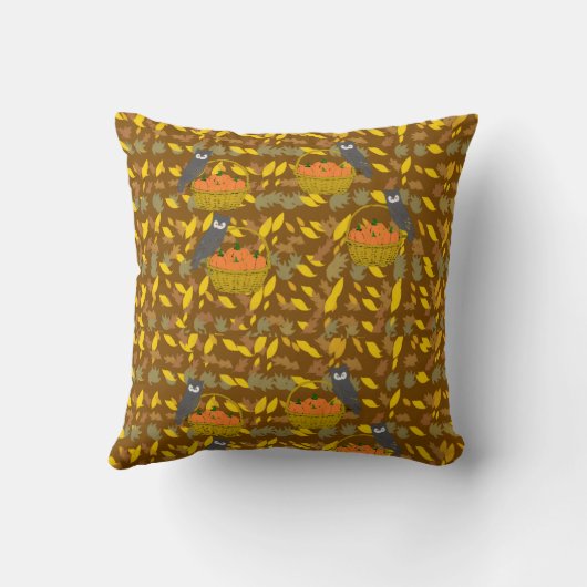 Autumn Owl Pumpkin Pattern Throw Pillow Kussen (Achterkant)