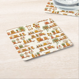 Autumn Pantry Shelves Watercolor Pattern Vierkante Kartonnen Onderzetter