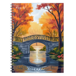 Autumn Park Bridge | Fall Foliage Watercolor Notitieboek