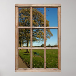 Autumn Park Uitzicht van een Venster Faux Poster