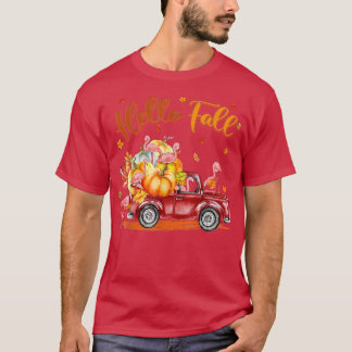 Autumn Pink Flamingo Hallo Herfst, pompoenwagen Th T-shirt