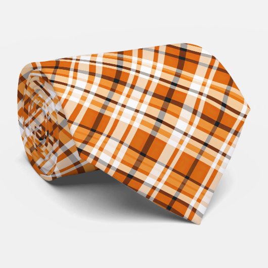 Autumn Plaid Burnt Sinaasappel Wit Zwart Stropdas (Opgerold)