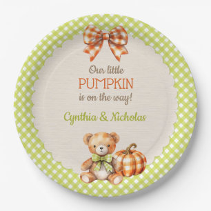 Autumn Plaid Teddy Bear Pumpkin Papieren Bordje