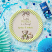 Autumn Plaid Teddy Bear Pumpkin Papieren Bordje (Feest)