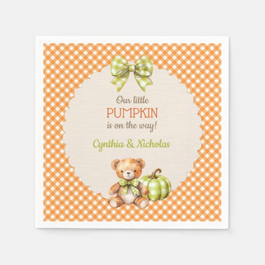 Autumn Plaid Teddy Bear Pumpkin Servet (Voorkant)