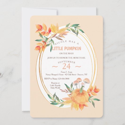 Autumn Pumpkin Baby shower Invitation Kaart (Voorkant)