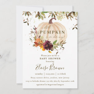 Autumn Pumpkin Burgundy Oranje Floral Baby shower  Kaart