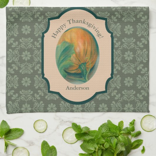 Autumn Pumpkin en Leaf Personalized Thanksgiving Theedoek (Gevouwen)