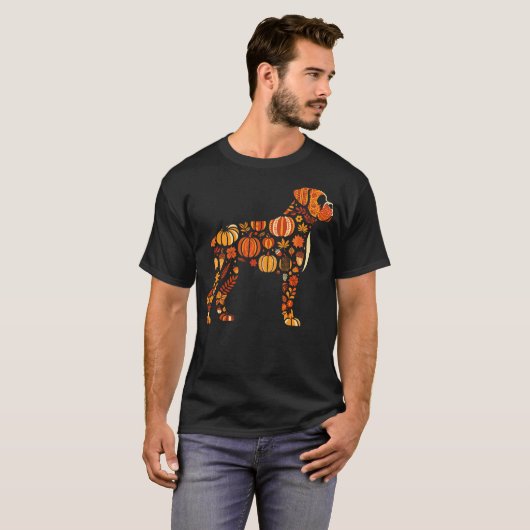 Autumn Pumpkin Fall Boxer Dog Thanksgiving Womens T-shirt (Voorkant volledig)