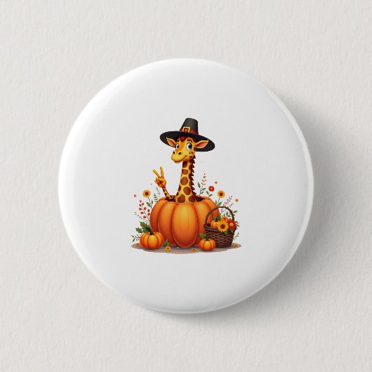 Autumn Pumpkin Fall Giraffe Thanksgiving Womens Me Ronde Button 5,7 Cm (Voorkant)