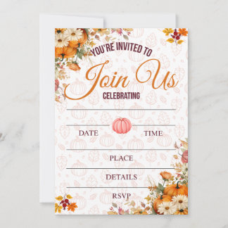 Autumn Pumpkin Floral Invitation Kaart