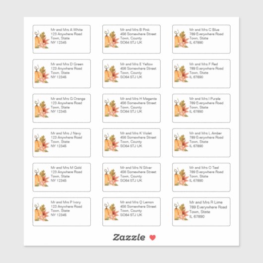 Autumn Pumpkin Floral Naam en adres Sticker (Vel)