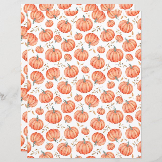 Autumn Pumpkin Halloween Scrapbook Papier in Wit (Voorkant / Achterkant)