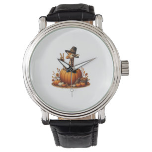 Autumn Pumpkin Herfst Giraffe Thanksgiving Womens  Horloge