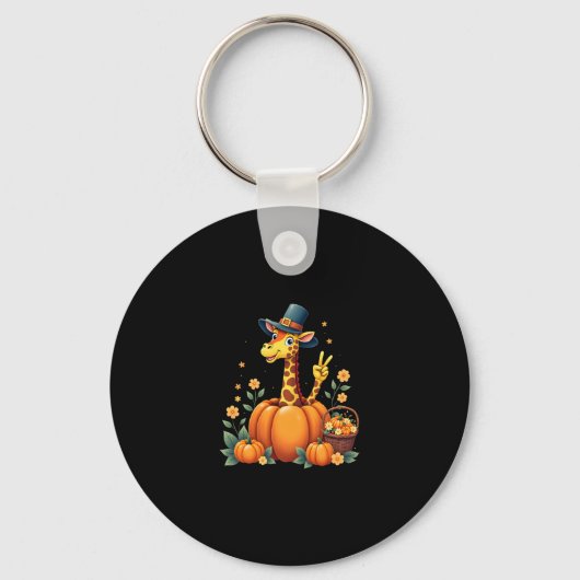 Autumn Pumpkin Herfst Giraffe Thanksgiving Womens Sleutelhanger (Voorkant)