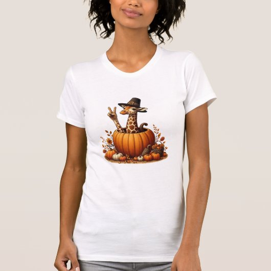 Autumn Pumpkin Herfst Giraffe Thanksgiving Womens T-shirt (Voorkant)