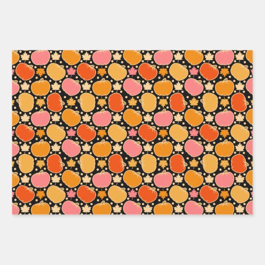 Autumn Pumpkin Pattern Black Inpakpapier Vel (Voorkant)