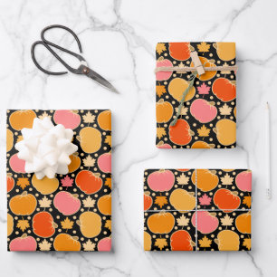 Autumn Pumpkin Pattern Black Inpakpapier Vel