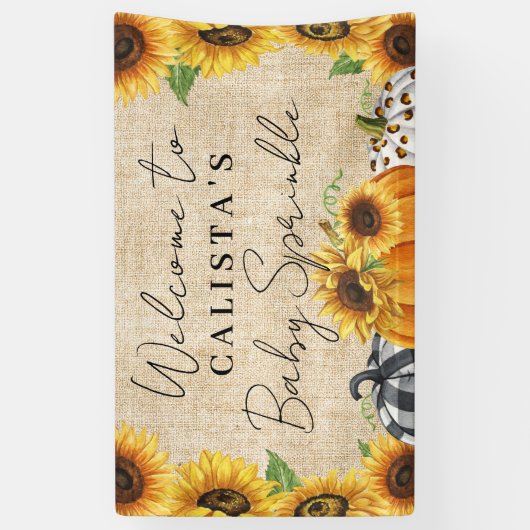 Autumn Pumpkin Sunflower Baby Sprinkle Welkom Spandoek (Verticaal)