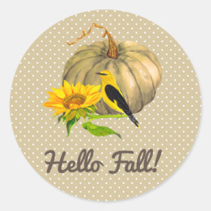 Autumn Pumpkin Sunflower en Finch Ronde Sticker