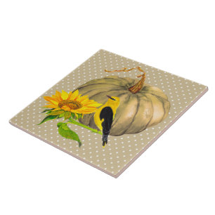 Autumn Pumpkin Sunflower en Finch Tegeltje