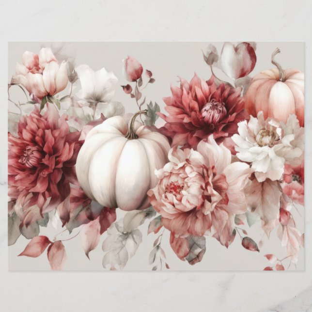 Autumn Pumpkins and Flowers Herfst Scapbook Paper (Voorkant)