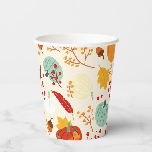Autumn Pumpkins and Leaves Pattern Cups Papieren Bekers (Achterkant)