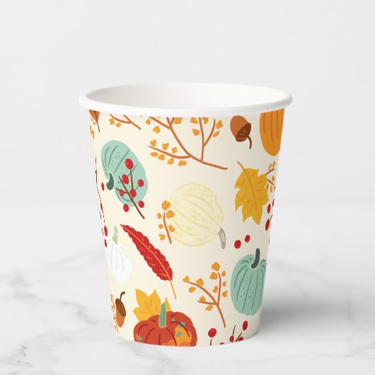 Autumn Pumpkins and Leaves Pattern Cups Papieren Bekers (Voorkant)