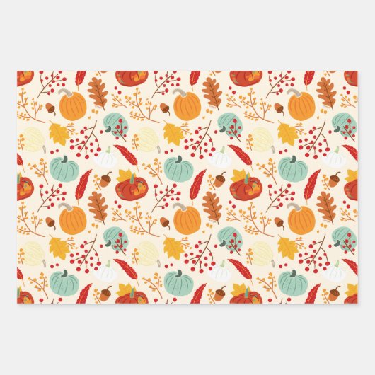 Autumn Pumpkins and Leaves Pattern Inpakpapier Vel (Voorkant 3)